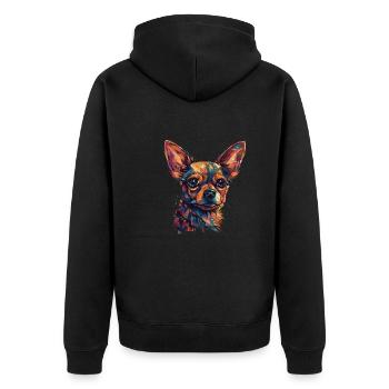Chihuahua | Mosaik | Geometrisch | Kunst | Hund | - Unisex Premium Bio Zip Hoodie - Schwarz - Hinten - Nico (187cm)