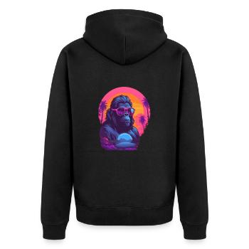 Synthwave gorilla wearing sunglasses - Unisex Premium Bio Zip Hoodie - Schwarz - Hinten - Nico (187cm)