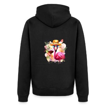 Cooler Flamingo Sonnenbrille Hut Party Alkohol - Unisex Premium Bio Zip Hoodie - Schwarz - Hinten - Nico (187cm)