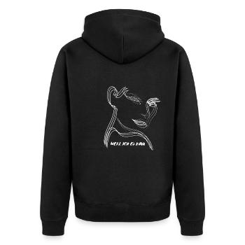 WEIL ICH ES KANN - Zeitlose Eleganz - Unisex Premium Bio Zip Hoodie - Schwarz - Hinten - Nico (187cm)