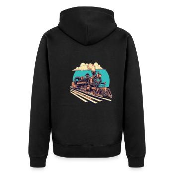 Bahnhof - Unisex Premium Bio Zip Hoodie - Schwarz - Hinten - Nico (187cm)