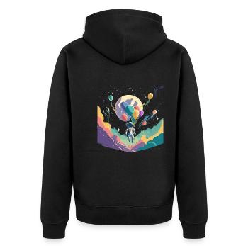 Weltraum - Unisex Premium Bio Zip Hoodie - Schwarz - Hinten - Nico (187cm)