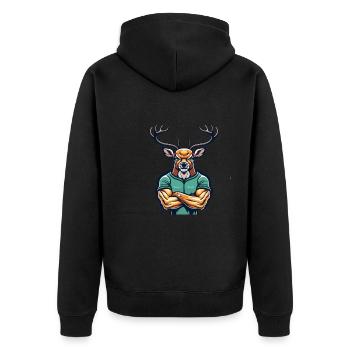 Bodybuilder Reh - Unisex Premium Bio Zip Hoodie - Schwarz - Hinten - Nico (187cm)