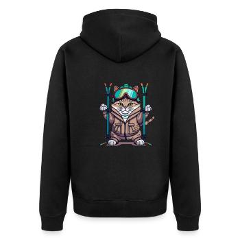 Katze Ski Wintersport Skifahrer Geschenk - Unisex Premium Bio Zip Hoodie - Schwarz - Hinten - Nico (187cm)