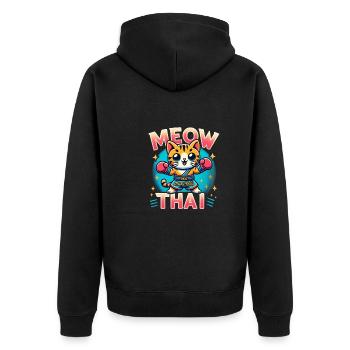 Mixed Martial Arts Meow Thai Muay Thai Cat - Unisex Premium Bio Zip Hoodie - Schwarz - Hinten - Nico (187cm)