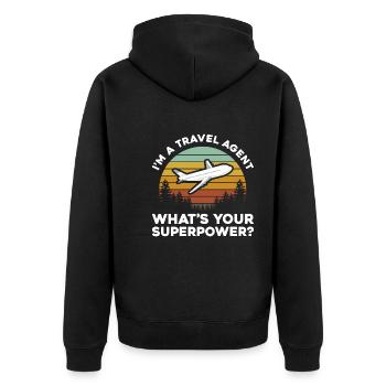 I'm a Travel agent What is your Superpower - Unisex Premium Bio Zip Hoodie - Schwarz - Hinten - Nico (187cm)