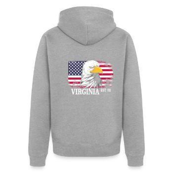 Virginia - Unisex Premium Bio Zip Hoodie - Grau meliert - Hinten - Nico (187cm)