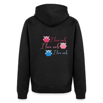 Owls, Comic, nerd, mint, geek, trio,love - Unisex Premium Organic Zip Hoodie - black - Back - Nico (187cm)