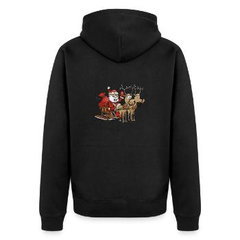Froher Weihnachtsmann mit zwei Rentieren - Unisex Premium Bio Zip Hoodie - Schwarz - Hinten - Nico (187cm)