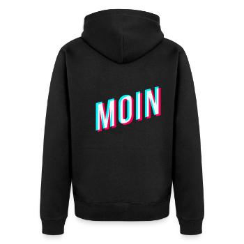 Moin | Glitcheffekt | Tiktok - Unisex Premium Bio Zip Hoodie - Schwarz - Hinten - Nico (187cm)