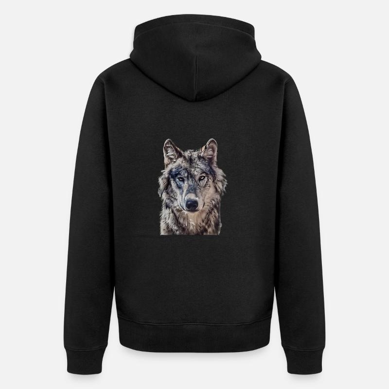 Wolfkopf vu de face - Veste à capuche bio Premium Unisexe - noir