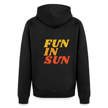 FUN IN SUN - Unisex Premium Bio Zip Hoodie - Schwarz - Hinten - Nico (187cm)
