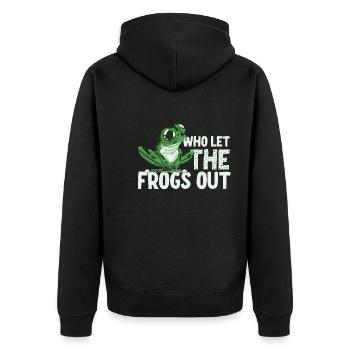 Matzah Ballin Who Let The Frogs Out - Unisex Premium Bio Zip Hoodie - Schwarz - Hinten - Nico (187cm)