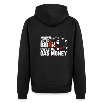 Wer Biden gewählt hat, schuldet mir Benzingeld - Unisex Premium Bio Zip Hoodie - Schwarz - Hinten - Nico (187cm)