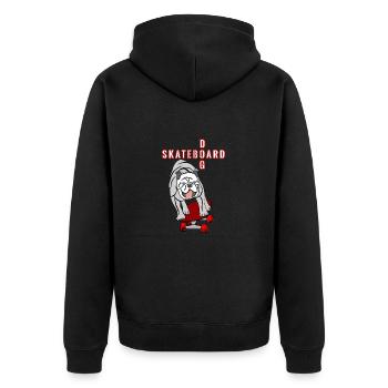 Skateboard Hund Mops Bulldogge rot grau sport - Unisex Premium Bio Zip Hoodie - Schwarz - Hinten - Nico (187cm)