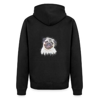 Mops - Unisex Premium Bio Zip Hoodie - Schwarz - Hinten - Nico (187cm)