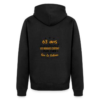 humour anniversaire 63 ans - Veste à capuche bio Premium Unisexe - noir - Dos - Nico (187cm)