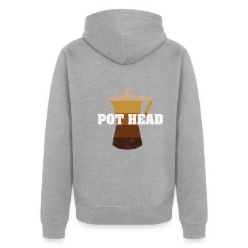 Pot Head, Vintage, Morgenmuffel - Unisex Premium Bio Zip Hoodie - Grau meliert - Hinten - Nico (187cm)