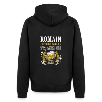 Romain bière romain cadeau Romainc fêtes - Veste à capuche bio Premium Unisexe - noir - Dos - Nico (187cm)