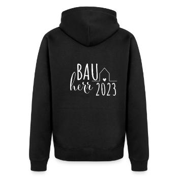 Bauherr 2023 Häuslebauer Hausbau Geschenk - Unisex Premium Bio Zip Hoodie - Schwarz - Hinten - Nico (187cm)