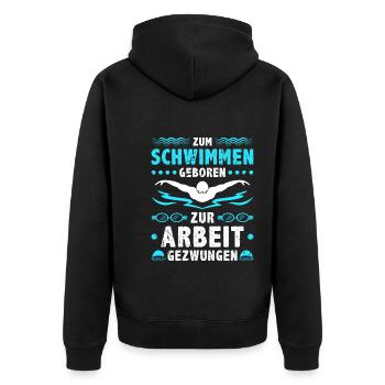 Zum Schwimmen Geboren Wasserratte Schwimm - Unisex Premium Bio Zip Hoodie - Schwarz - Hinten - Nico (187cm)