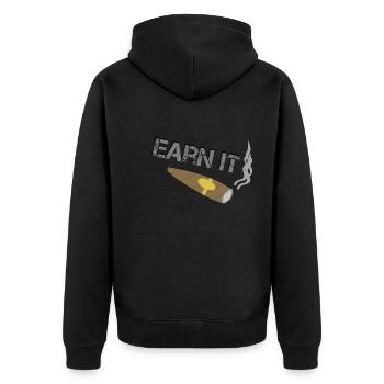 Earn it - Cigar - Success - Unisex Premium Organic Zip Hoodie - black - Back - Nico (187cm)