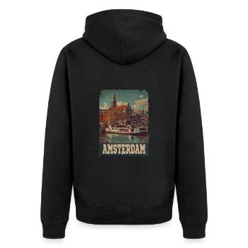 Vintage Amsterdam Kanal Niederlande Holland - Unisex Premium Bio Zip Hoodie - Schwarz - Hinten - Nico (187cm)