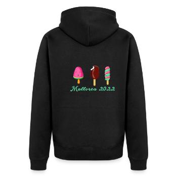 mallorca 2022,mallorca,urlaub,sommer,eis,2022 - Unisex Premium Bio Zip Hoodie - Schwarz - Hinten - Nico (187cm)