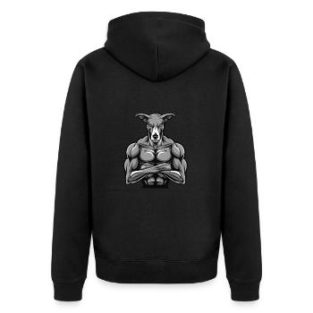 Greyhound Hund Muskeln Fitness - Unisex Premium Bio Zip Hoodie - Schwarz - Hinten - Nico (187cm)