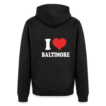 Baltimore - Unisex Premium Bio Zip Hoodie - Schwarz - Hinten - Nico (187cm)