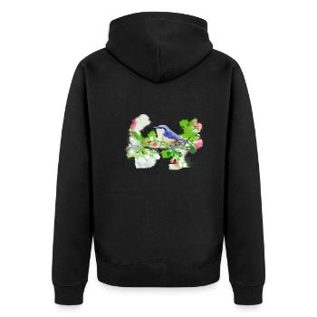 grand, oiseau, fleurs, aquarelle - Veste à capuche bio Premium Unisexe - noir - Dos - Nico (187cm)