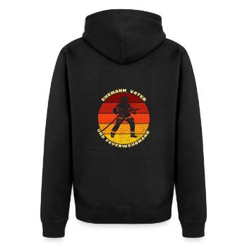 Ehemann Vater Feuerwehrmann - Unisex Premium Bio Zip Hoodie - Schwarz - Hinten - Nico (187cm)