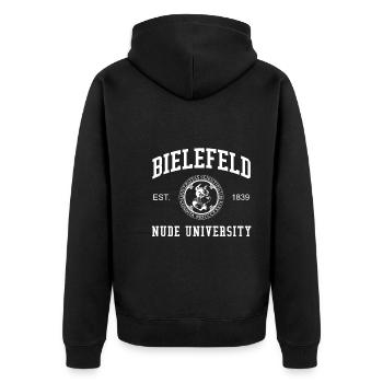 Bielefeld Nude University Hochschule Universität - Unisex Premium Bio Zip Hoodie - Schwarz - Hinten - Nico (187cm)