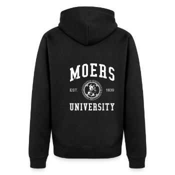 Moers University Universität Hochschule Uni - Unisex Premium Organic Zip Hoodie - black - Back - Nico (187cm)