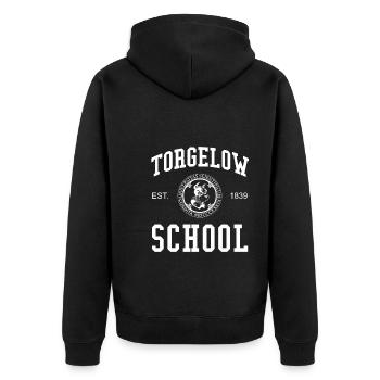 Torgelow School Universität Schule Uni University - Unisex Premium Organic Zip Hoodie - black - Back - Nico (187cm)