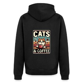 Katzen und Kaffee im Vintage Stil - Unisex Premium Bio Zip Hoodie - Schwarz - Hinten - Nico (187cm)