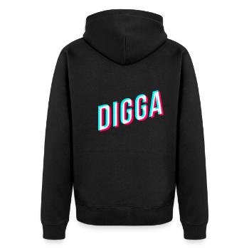 digga schriftzug tik tok style jugendsprache - Unisex Premium Bio Zip Hoodie - Schwarz - Hinten - Nico (187cm)