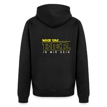 Möge das Bier in mir sein - Unisex Premium Bio Zip Hoodie - Schwarz - Hinten - Nico (187cm)