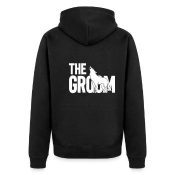 The Groom - Der Bräutigam - Unisex Premium Bio Zip Hoodie - Schwarz - Hinten - Nico (187cm)