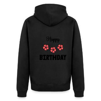 ALLES GUTE ZUM GEBURTSTAG!. ALLES GUTE ZUM GEBURTSTAG!. JAHRESTAG. - Unisex Premium Bio Zip Hoodie - Schwarz - Hinten - Nico (187cm)