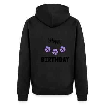 ALLES GUTE ZUM GEBURTSTAG!. ALLES GUTE ZUM GEBURTSTAG!. JAHRESTAG. - Unisex Premium Bio Zip Hoodie - Schwarz - Hinten - Nico (187cm)