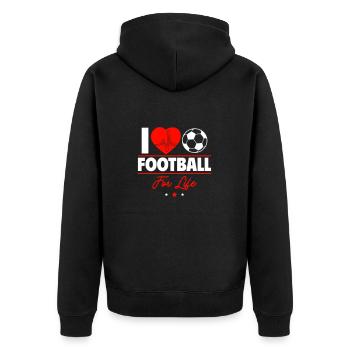 Ich liebe Fußball fürs Leben - Unisex Premium Bio Zip Hoodie - Schwarz - Hinten - Nico (187cm)