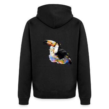 Farbige Toucan-Illustration - Unisex Premium Bio Zip Hoodie - Schwarz - Hinten - Nico (187cm)