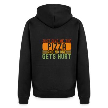 Pizza Lover Just Give Me The Pizza - Unisex Premium Bio Zip Hoodie - Schwarz - Hinten - Nico (187cm)