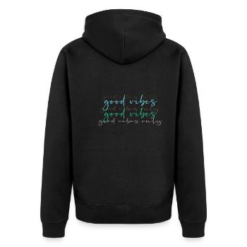 good vibes only, font,gold,vibes,good,blue - Unisex Premium Organic Zip Hoodie - black - Back - Nico (187cm)