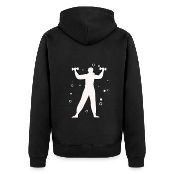 Bodybuilding Gewichtheben Fitness Workout - Unisex Premium Bio Zip Hoodie - Schwarz - Hinten - Nico (187cm)