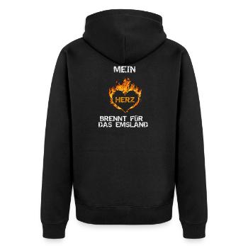 Geschenk T-Shirt Herz brennt für Emsland - Unisex Premium Bio Zip Hoodie - Schwarz - Hinten - Nico (187cm)
