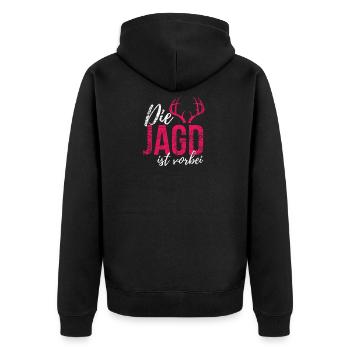 Die Jagd ist vorbei Hochzeit Braut JGA heiraten - Unisex Premium Bio Zip Hoodie - Schwarz - Hinten - Nico (187cm)