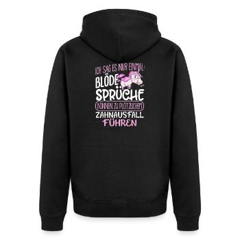 Einhorn Blöde Sprüche - Unisex Premium Bio Zip Hoodie - Schwarz - Hinten - Nico (187cm)