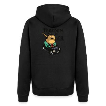 freedom is real - Unisex Premium Bio Zip Hoodie - Schwarz - Hinten - Nico (187cm)